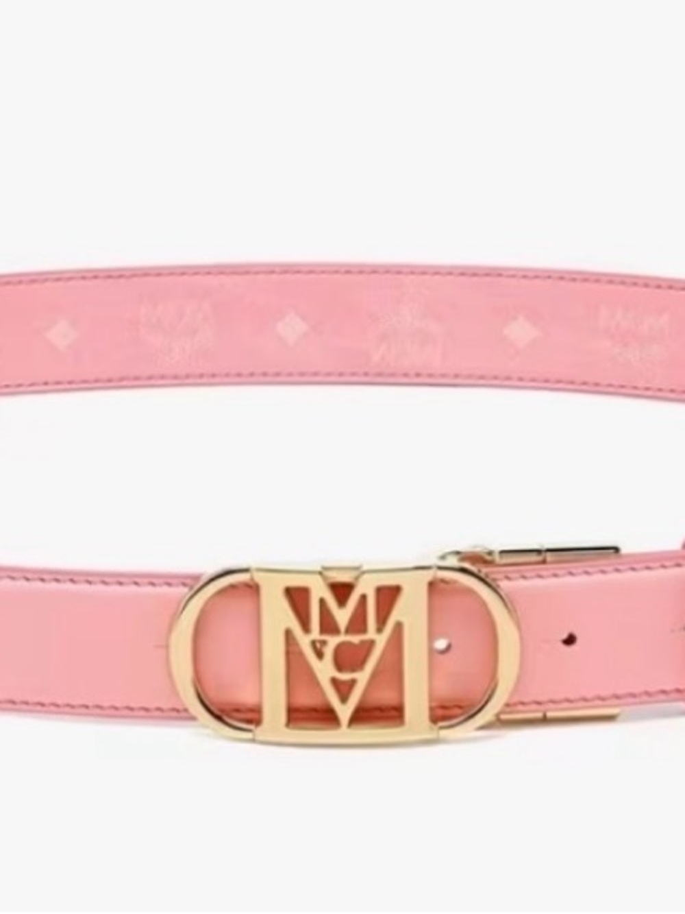 MCM Pink Leather Logo Buckle 18 k g plated.Waist Belt One size. Reversible. Orig